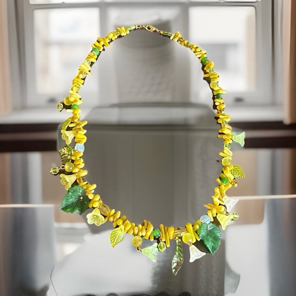 Yellow and Green Leaf Necklace